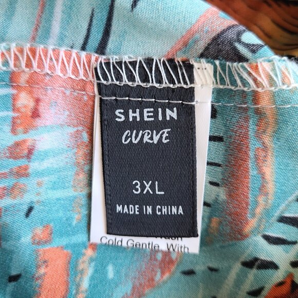 SHEIN Curvy Cropped Tie Front Blouse 3X Floral Batwing Sleeve Hawaiian Tropical - Picture 6 of 9